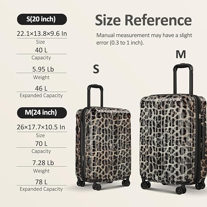 Carry on 20inch Chcheetah Print Luggage with Spinner Wheels, Lightweight PC+ABS Hard Shell Suitcases, Expandbale Storage & TSA Aprovel Lock