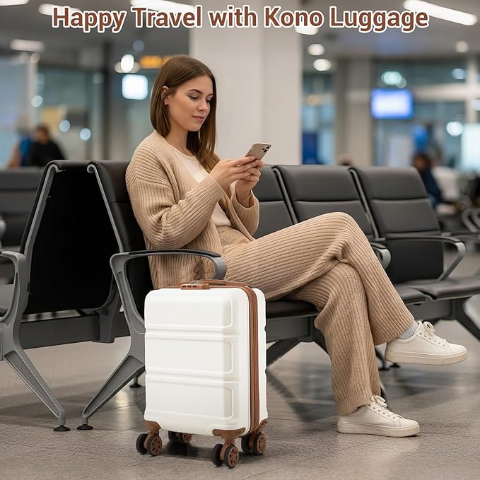 Kono 15'' Underseat Carry On Luggage Airline Approved, Anti-Scratch PC+ABS Hardshell Carry on Suitcase with Smooth Spinner Wheel, Lightweight Overnight Carry on for Short Travel, Cream White