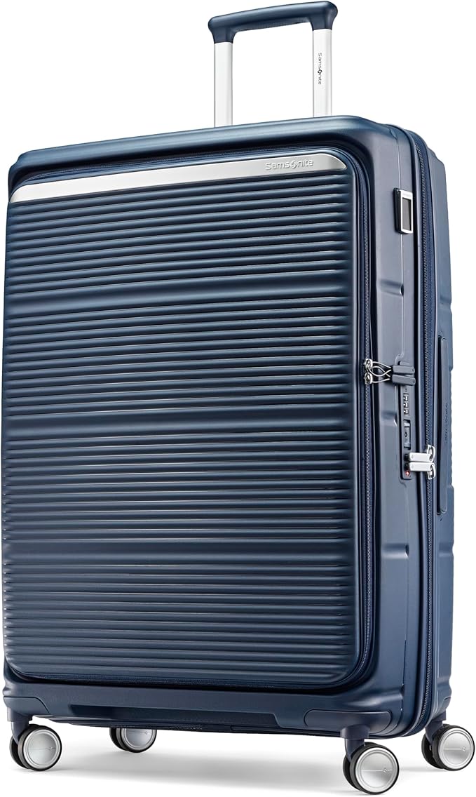 Samsonite Paralux Large Checked Luggage - Innovative Design - Quick Access Front Pocket - Dual Suspension Wheel Technology - TSA Lock - Expandable - Includes Removable Packing Cubes - Midnight Navy