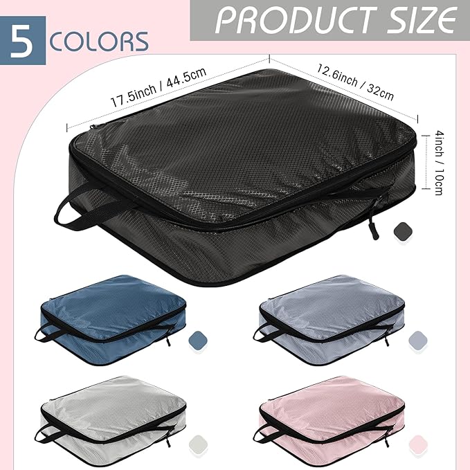 5 Pack Compression Packing Cubes for Travel Space Saving Cubes Luggage Organizer for Suitcase(Morandi,L)