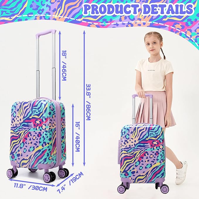Kids Carry on Luggage Sets 5 Piece Rolling Suitcases for Girls Women with Wheels Toddler Hardshell Suitcase Set Airplane Approved