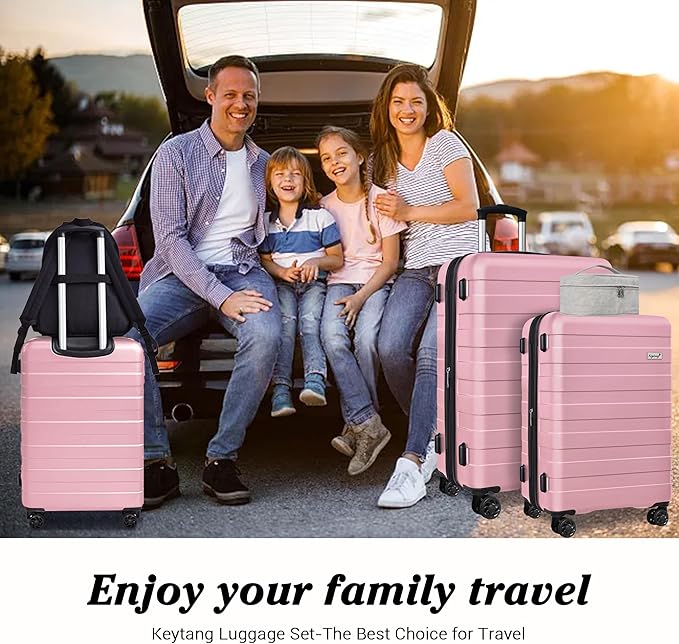 Zebra Luggage Sets 5 Piece, Lightweight Hardside Business Travel Suitcase Set with TSA Lock, Bonus Travel Backpack & Makeup Bag, 20/24/28 inch, Pink