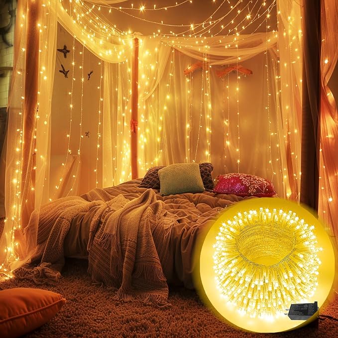 115FT 300LED Warm White Christmas String Fairy Lights Indoor/Outdoor, Waterproof with 8 Modes, Clear Wire Plug in Twinkle Light for Outside Garden Bedroom Christmas Tree Decorations