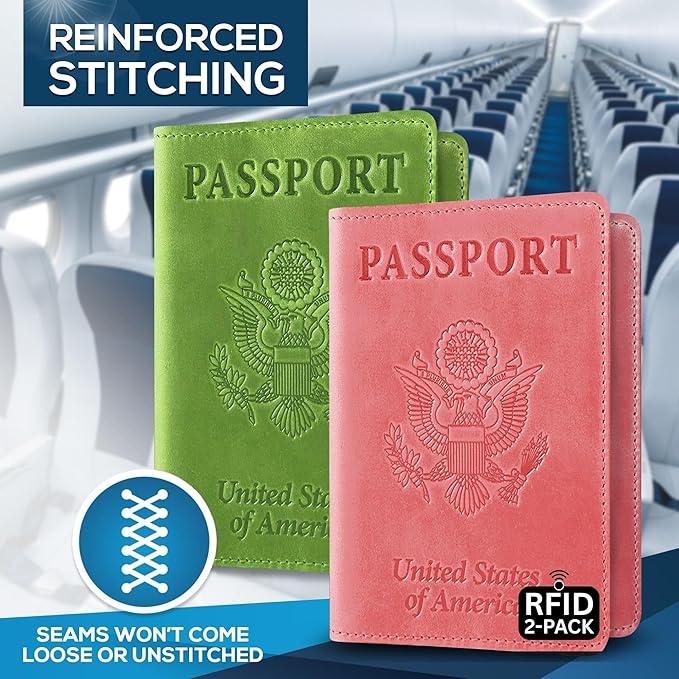 Ciana RFID Passport Holder for Travel – PU Leather Passport Cover and Card Holder for Men & Women – Slim Passport Holder with Card Protector Slot, Travel Must Haves (Pink - Lime Green)