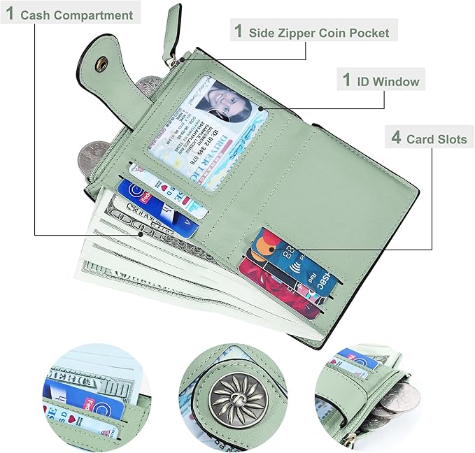 Tipmile Small Wallet for Women Bifold RFID Blocking Card Holder Leather Wallets with Zipper Coin Pocket