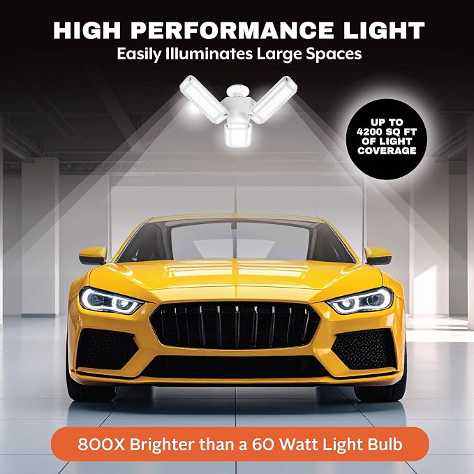 Bell+Howell HighBurst Ultra LED Garage Light Bulb – 8,000 Lumens, Super Bright Screw-in Ceiling Light - Adjustable Multi-Panel Design, for Garage, Shop, Basement, Attic – As Seen on TV