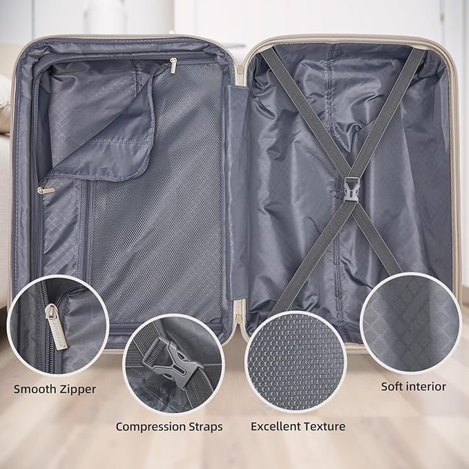 LARVENDER Luggage Sets 5 Piece Hardside Expandable Suitcase with Wheels Lock,PC+ABS Hardside Lightweight Rolling Suitcase for Women and Men,Champagne