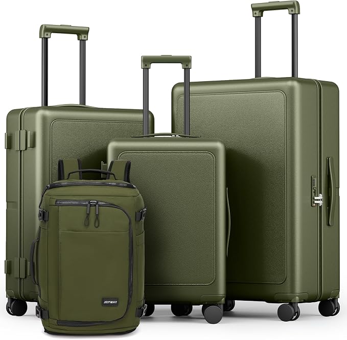 Joyway Luggage Sets 4 Piece with Spinner Wheels, Carry On Luggage 20In with ABS+PC Hardshell, Lightweight Suitcase Set with Travel Backpack and Pressure-resistant Frame, 20/24/28 Inch, Green