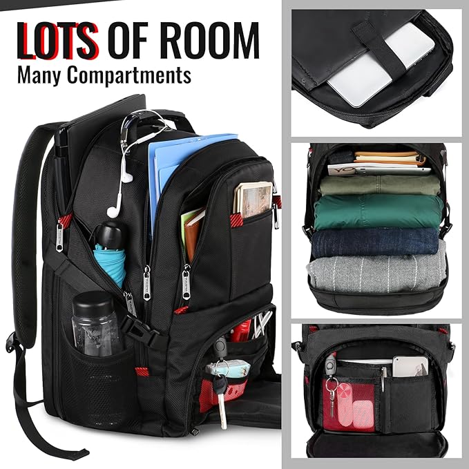 YOREPEK Large Backpack for Men, Extra Large Laptop Backpacks for Men Women, Water Resistant Travel Backpack Airline Approved Business Work Bag Fits 18.4 Inch Computer, Black
