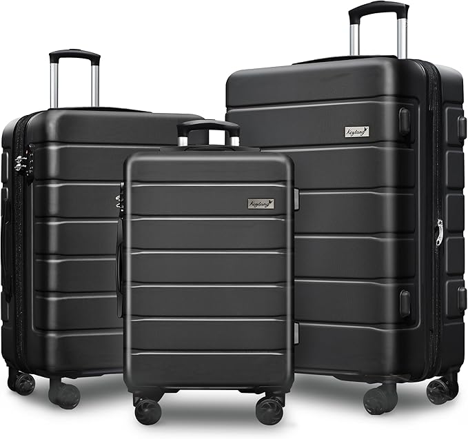 Explorer Lightweight Hardshell 20% Expandable 3-Piece Luggage Set with TSA Lock, Double Spinner Wheels, and Carry-On Suitcase, Black