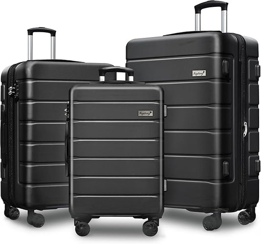 Explorer Lightweight Hardshell 20% Expandable 3-Piece Luggage Set with TSA Lock, Double Spinner Wheels, and Carry-On Suitcase, Black