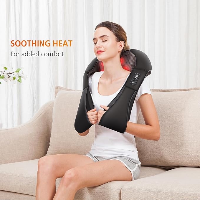 Snailax Neck Massager with Heat, Shiatsu Neck Back Massager for Pain Relief Deep Tissue, Knead Shoulder Massager Pillow for Back, Leg Muscle, Gifts for Dad