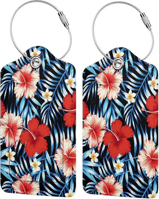Tropical Hawaii 2 Pcs Luggage Tags, Privacy Cover Id Label with Stainless Steel Loop and Address Card for Suitcases & Travel Bags