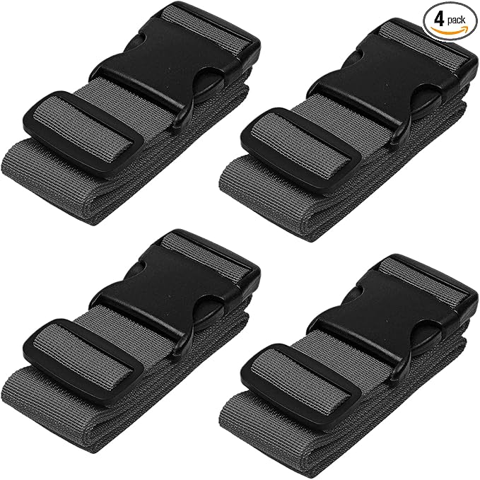 Luggage Straps for Suitcases - TSA Approved - Gray, 4 PK - Premium Nylon Belts for Suitcase, Briefcase & Travel Bag - Adjustable Strap Length 46" - 78"