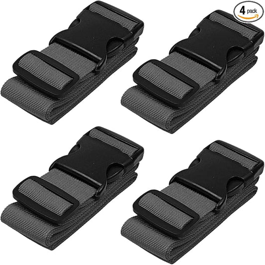 Luggage Straps for Suitcases - TSA Approved - Gray, 4 PK - Premium Nylon Belts for Suitcase, Briefcase & Travel Bag - Adjustable Strap Length 46" - 78"