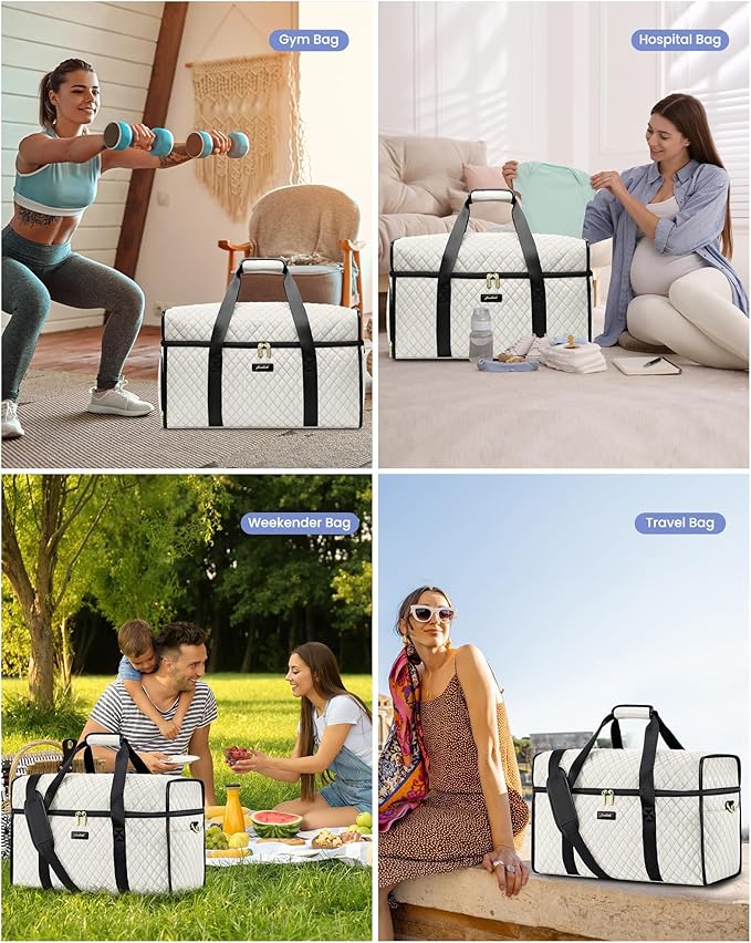 Weekender Travel Duffle Bag for Women: Overnight Bags with Shoe Compartment Carry on Bags for Airplanes with Toiletry Bag Weekend Yoga Gym Bag with Wet Pocket Travel Duffel Tote Bag Hospital Bag Beige