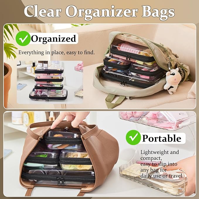 4 pcs Clear Zipper Pouches,Hard Shell Zipper Case, Toiletry Bag for Travel, CLear Diaper Bag, Toiletry Pouch, Travel Organizer, Cosmetic Bag,Toy Storage Bins (M+3S)(Black)
