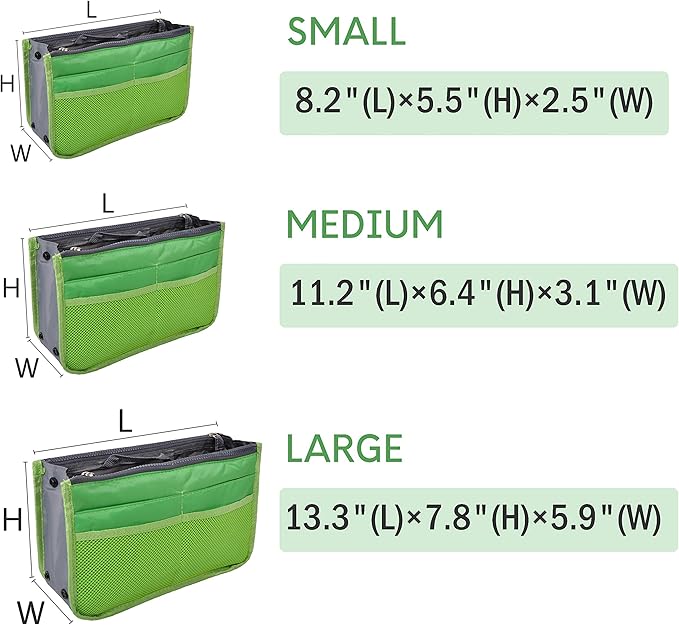 Vercord Purse Organizer Insert for Handbags Bag Organizers Inside Tote Pocketbook Women Nurse Nylon 13 Pockets Green Medium