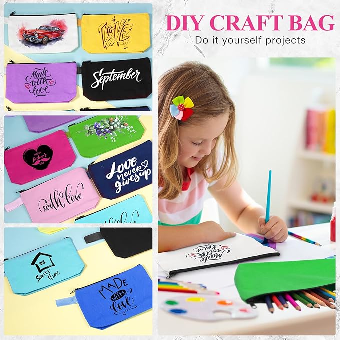 Frienda 40 Pack Canvas Makeup Bags Bulk Cosmetic Bags with Bottom Travel Canvas Zipper Pouch Multi Purpose Blank for Women Purse Toiletry Pencil DIY Craft, 10 Colors(10 x 5 x 2 Inch)