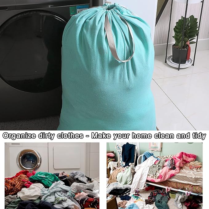 Heavy Duty Laundry Bag with Drawstring and Handle, Extra Large Travel Dirty Clothes Bag for Laundromat and Household, Durable Rip-Stop Laundry Hamper Liner, 28 x 40 Inch by SANFERGE, Turquoise