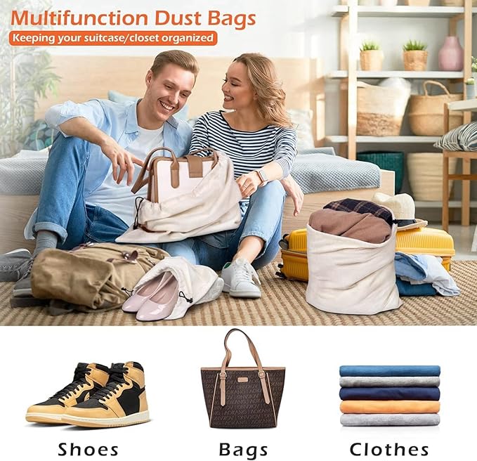 MISSLO Cotton Breathable Dust-proof Drawstring Storage Pouch Bag (Pack 3 M)