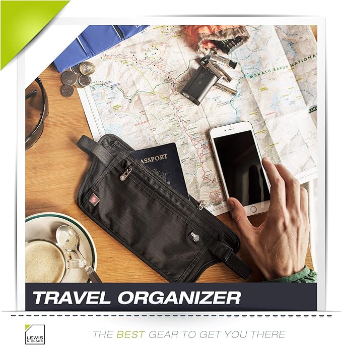 Lewis N. Clark Travel Money Belt Pouch, Slim RFID Blocking Anti Theft Waist Stash Pouches for Cash, Cards and Passport Holder