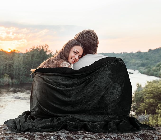 Utopia Bedding Sherpa Blanket Throw Size (Black, 50x60 Inches) - Soft Lightweight Plush Fleece Reversible Blanket for Bed, Sofa, Couch, Camping and Travel