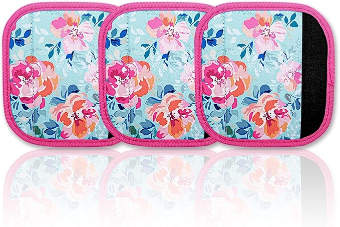 HEYSKAY 3pcs Neoprene Luggage Handle Wrap for Suitcase Identifier Travel Bag Wraps Luggage ID Tags Cover (Flower)