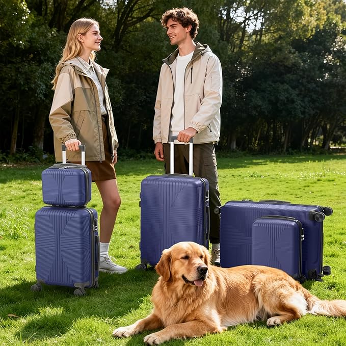 Karl home Luggage Sets 5 Piece, PP Hard Case Suitcase Set with Built-in Lock Spinner Wheels, Lightweight Durable Carry on Luggage for Business Travel - Blue (12/16/20/24/28")