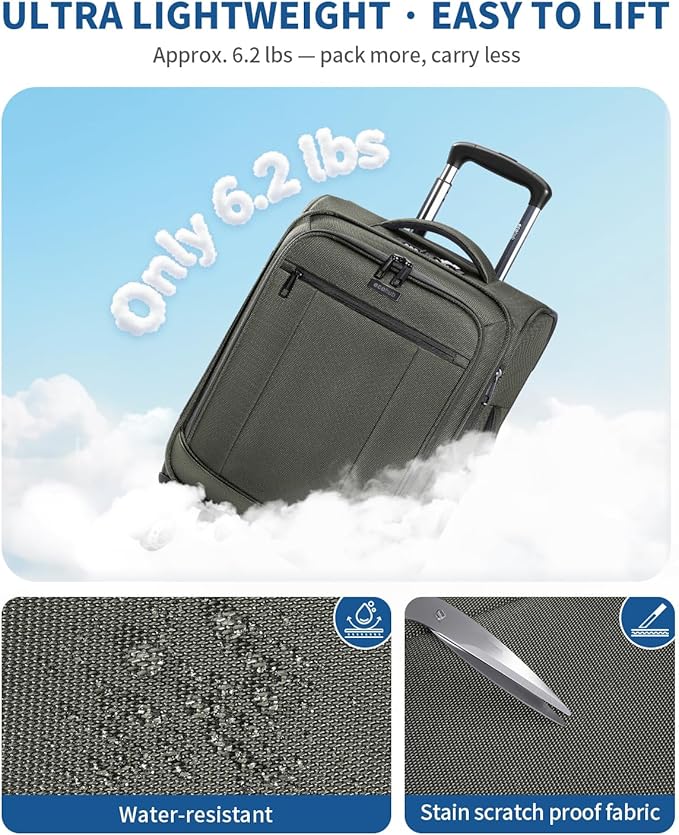 ECOHUB Carry On Luggage Airline Approved, 20 Inch Softside Carry On Suitcase with Spring Shock-Absorbing Spinner Wheels, Lightweight Travel Luggage with TSA Lock, 22x14x9 Carry-On Bag