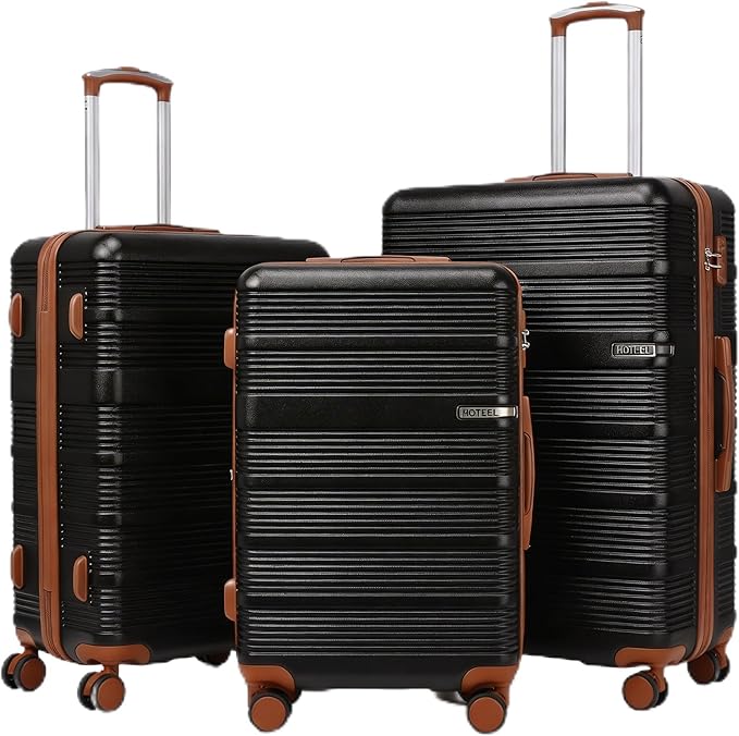 Hoteel Luggage Sets 3 Piece,(4-YEARS WARRANTY) ABS+PC Durable Lightweight Hard Shell Luggage Sets With TSA Lock For Travel,Business Trip, Suitcase Set 20 24 28 Inch, Black
