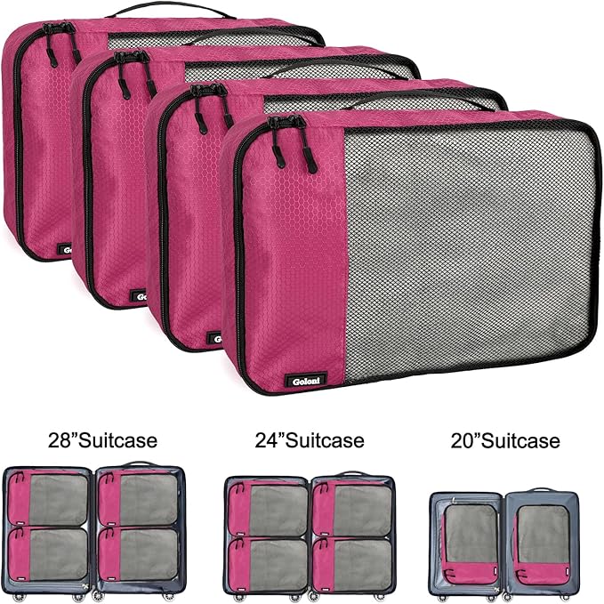 Packing Cubes for Travel Essentials,4 Set Packing Cubes for Suitcases,Lightweight Mesh Luggage Organizer Bag,Pink