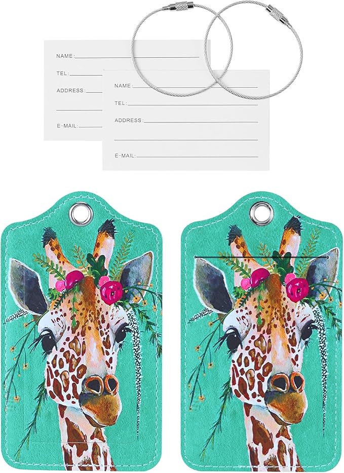 Luggage Tags for Suitcases, 2 Pack Cute PU Leather Suitcase Tag Identifiers TSA Approved with Stainless Steel Loop and Address Card for Baggage Tag for Cruise Airport Travel Essentials by Chelmon