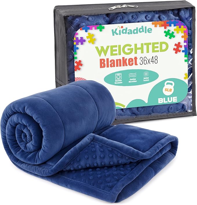 XL Weighted Blanket for Kids 5lb (Blue) 36x48 Inch, Plush Minky Kids Blanket with Travel Bag, Blanket for Ages 4 to 10