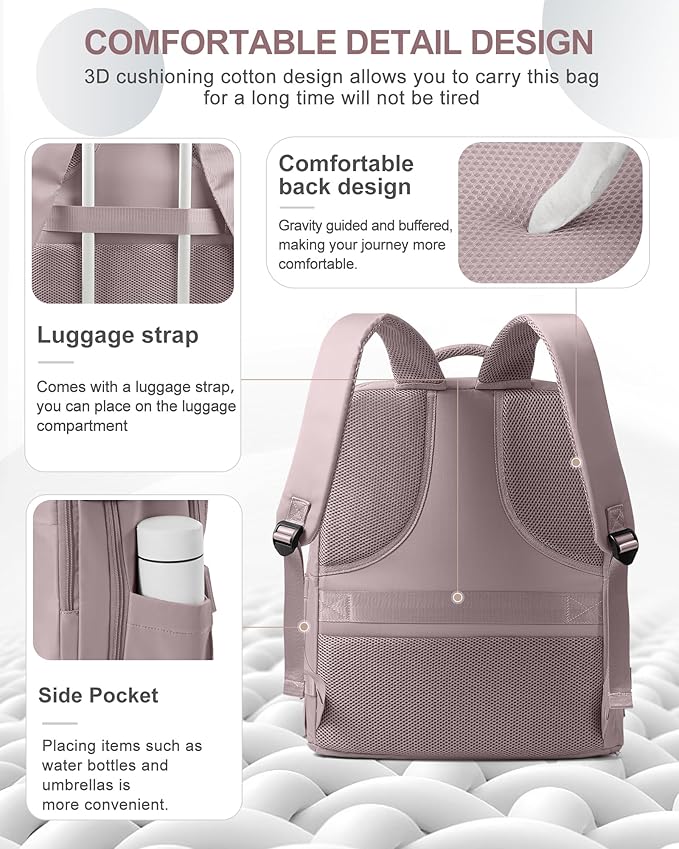 coowoz Large Travel Backpack Carry On for Women Man Waterproof Gym Backpacks with Laptop Compartment Mochila de Viaje Teacher Personal Item Backpack Rucksack Airplane Accessories Must Haves Lotus Pink