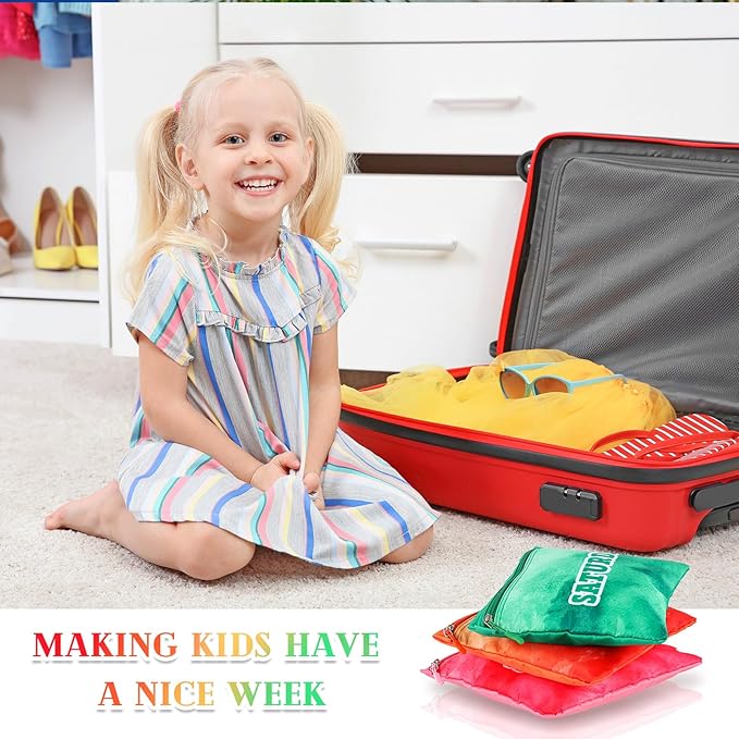 Paterr 14 Pcs Packing Cubes for Travel Kids Day of Week Compression Packing Bags Colorful Luggage Suitcase Organizers Bag for Travel(Gradient)