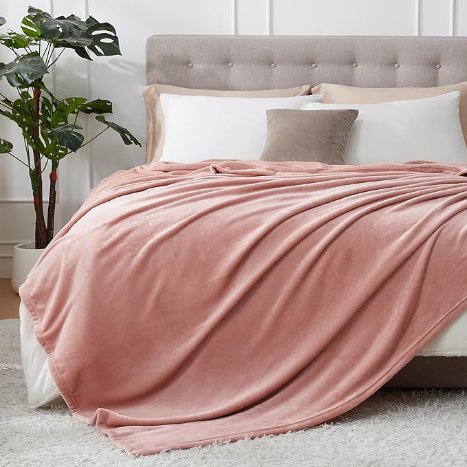 Hansleep Fleece Queen Blanket for Bed Fleece Dusty Pink, Queen Size Super Soft Flannel Fuzzy Plush Cozy Blanket for All Seasons, Dusty Pink, Queen 90x90 Inches