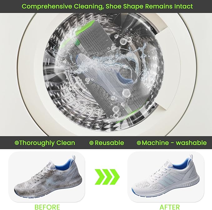 1pc Shoe Washing Machine Bag, Sneaker Laundry Bag for Washing Machine, Extra Long and Thick Microfibre Fluff, Reusable for Washer and Dryer (1pc, Greyish Green)