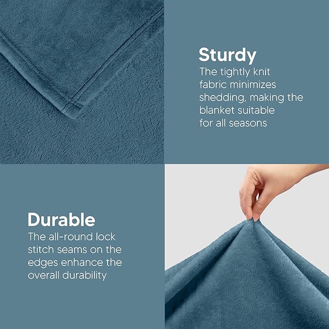 Utopia Bedding Fleece Blanket Queen Size Stone Blue 300GSM Luxury Fuzzy Soft Anti-Static Microfiber Bed Blanket (90x90 Inch)