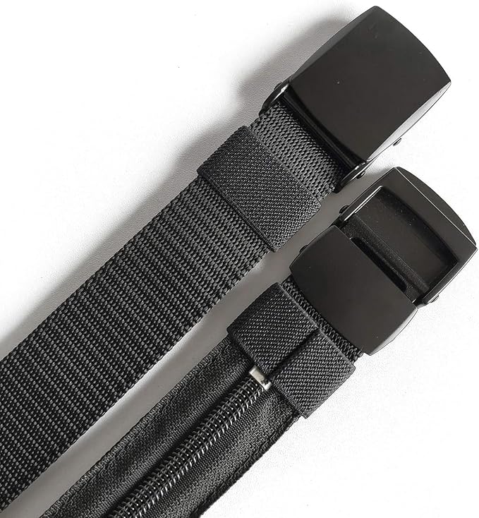 Money Belts for Travel for Men, Nylon Military Tactical Mens with Zinc Alloy Buckle, Security Money Belt with Hidden Money Pocket - Black
