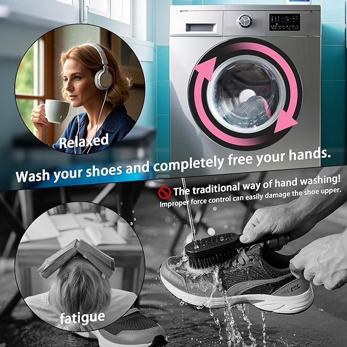 2Pcs Shoe Washing Machine Bag, Sneaker Laundry Bag for Washing Machine, Extra Long and Thick Microfibre Fluff, Reusable for Washer and Dryer (2pcs, Greyish Pink)