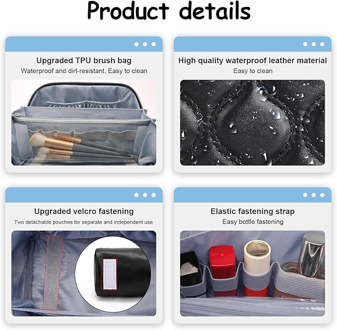 BOYATU Travel Makeup Bags for Women Cosmetic Bag: Puffy Make up Bags Set of 3 - Vegan Leather Makeup Organizer - Waterproof Large Toiletry Bag with Compartments - Travel Essentials (H-1-Black)