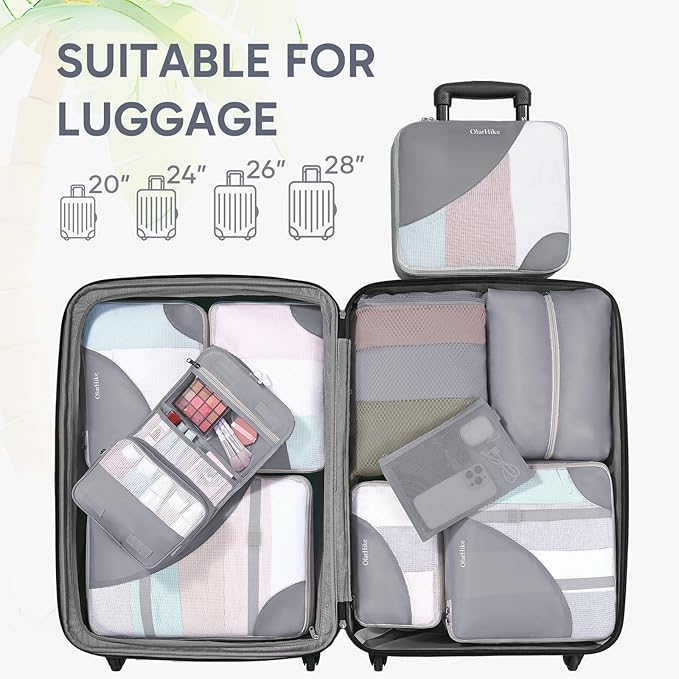 10 Set Packing Cubes for Travel, Gifts for Women Mom,Anti-Tearing Suitcase Organizer for Luggage with Shoe & Hanging Toiletry Bag,OlarHike Vacation Essentials & Accessories for Cruise Ship