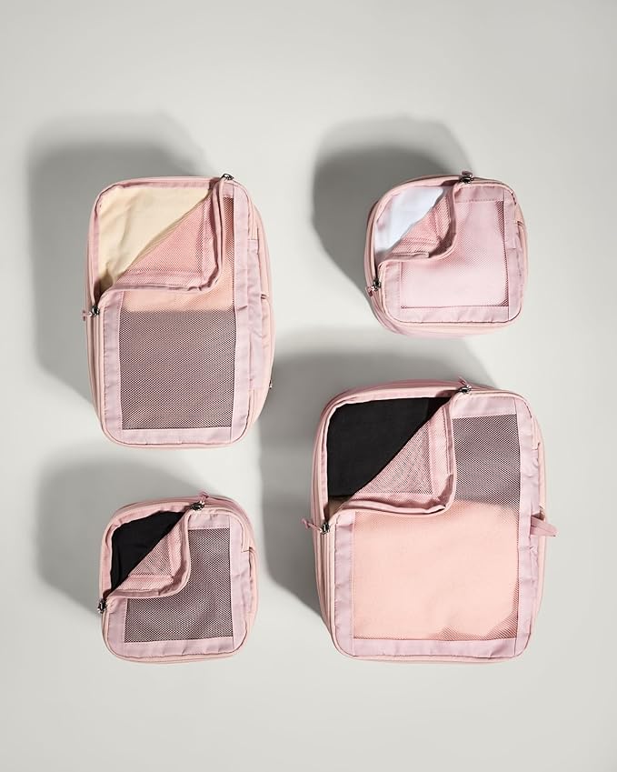 ANTLER - Compression Packing Cubes for Travel, Luggage Organiser for Suitcases or Bags, Travel Accessories, Set of 4, Moorland Pink