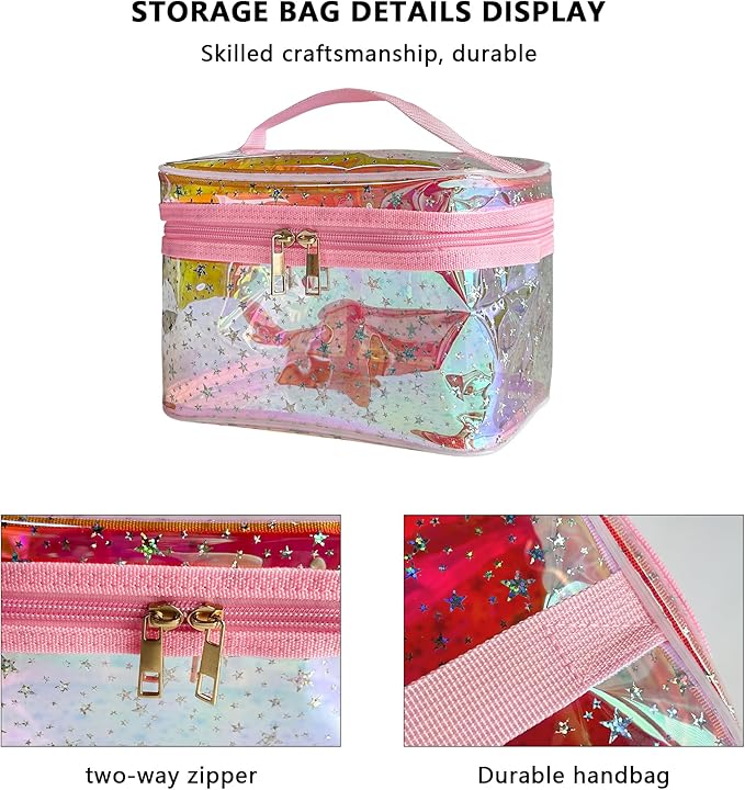 Waterproof Red Star Print PVC Makeup Bag with Handle - 8.66 * 5.51 * 5.51 inch Travel Cosmetic Organizer for Women Men Toiletry Pouch (Red Star-L)