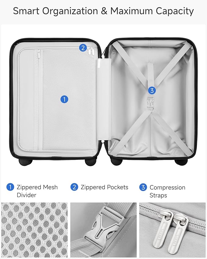 LUGGEX Carry On Luggage 22x14x9 Airline Approved, L2 100% PC Hard Shell Travel Suitcase with Smooth Spinner Wheels, TSA Lock (EX-Core, Silver, 20 Inch, 40L)