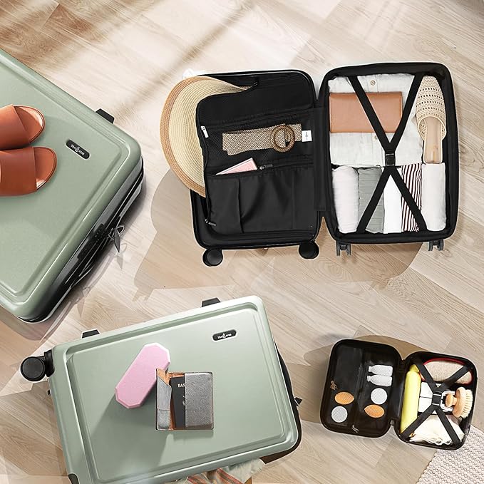Hard Shell Luggage Sets with Spinner Wheels 4 Piece, Expandable Large Suitcases with TSA Lock, Travel Large Suitcase Set, Sage Green Luggage Set