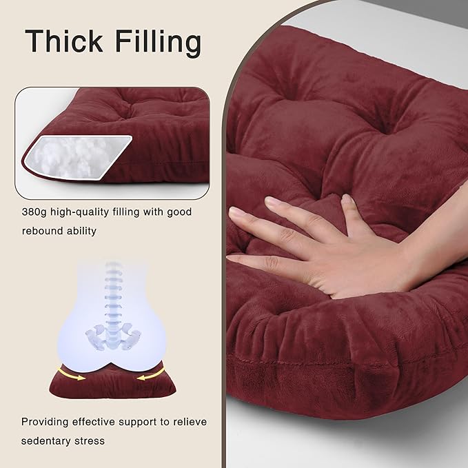 OVOV 4 Pack Chair Cushions for Dining Chairs Soft Seat Cushions for Kitchen Desk Chairs Square Chair Pads with Ties (15.5"x15.5" Burgundy)