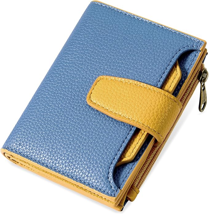 Airkit Small Wallet Women RFID Blocking Soft Leather Bifold Compact Card Holder Wallet for Women with Zipper Coin Pocket 4 ID Window