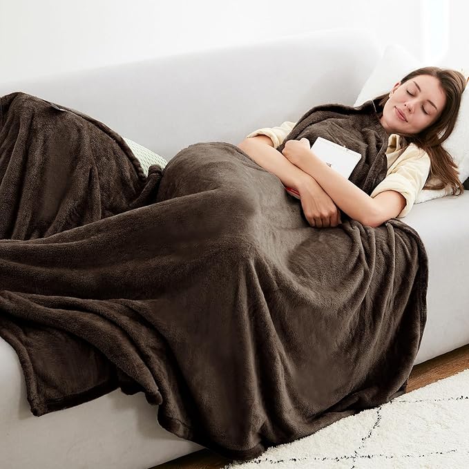 Hansleep Fleece Brown Full Blanket, Super Soft Flannel Fuzzy Plush Cozy Blanket for All Seasons, Brown, Full 84x90 Inches